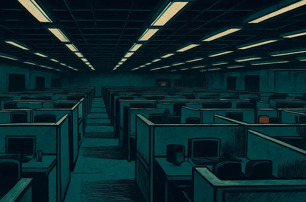 GRaphic Novel Styled image of an uninspiring office place