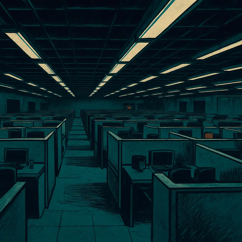 GRaphic Novel Styled image of an uninspiring office place